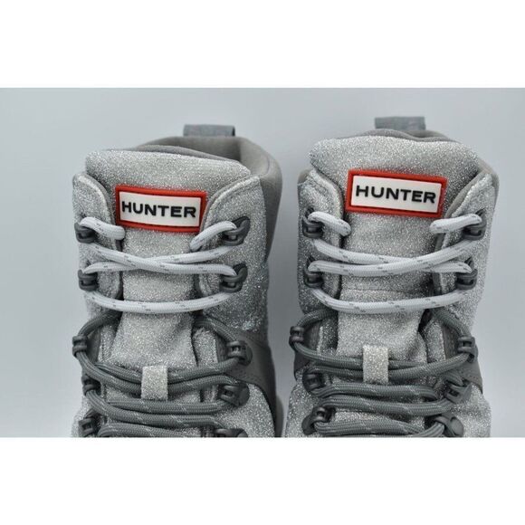 Hunter Womens Size 10 Glitter Silver Grey Insulated Winter Commando Boots Shoes - Picture 8 of 16